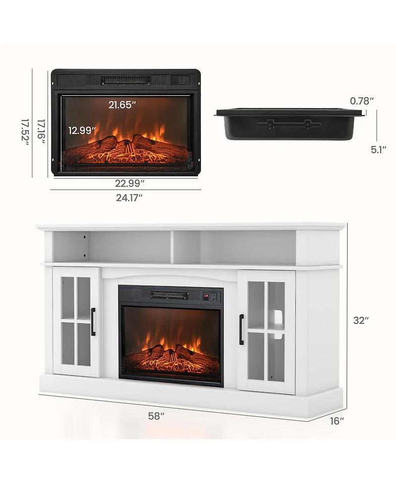 Sugift Fireplace Tv Stand for TVs up to 65 in with Cabinets and Remote