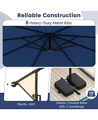 Sugift 10 ft Solar Offset Hanging Umbrella with Base and Led Lights