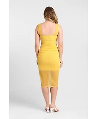 S3 Apparel Women's Draped Mesh Sculpting Midi Dress with Built-In Shapewear