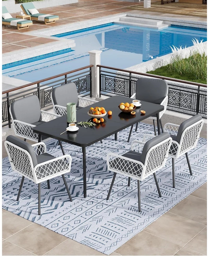 gaomon Set of 2 Patio Dining Chairs with Metal Frame and Hand-Woven Rattan, Cushioned Porch Armchairs