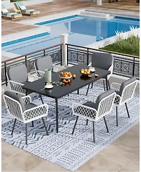 gaomon Set of 2 Patio Dining Chairs with Metal Frame and Hand-Woven Rattan, Cushioned Porch Armchairs