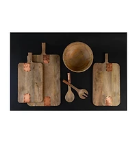 Coppermill Kitchen, Vintage Inspired Wooden Serving Bowl with Handmade Copper Details