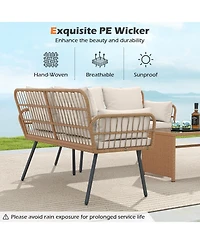 Sugift Outdoor Rattan Two Seat Chair with Cushions and Metal Legs
