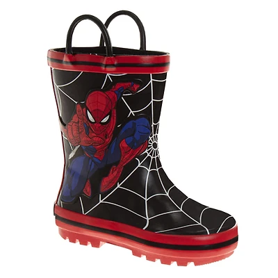 Spider-Man Big Boys Marvel Spiderman Loops Rainboots Easy PullOn Waterproof Puddle Jumper Fun Superhero Design
