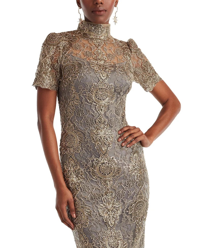 Tadashi Shoji Women's Marise Sequin Embroidered Illusion Dress