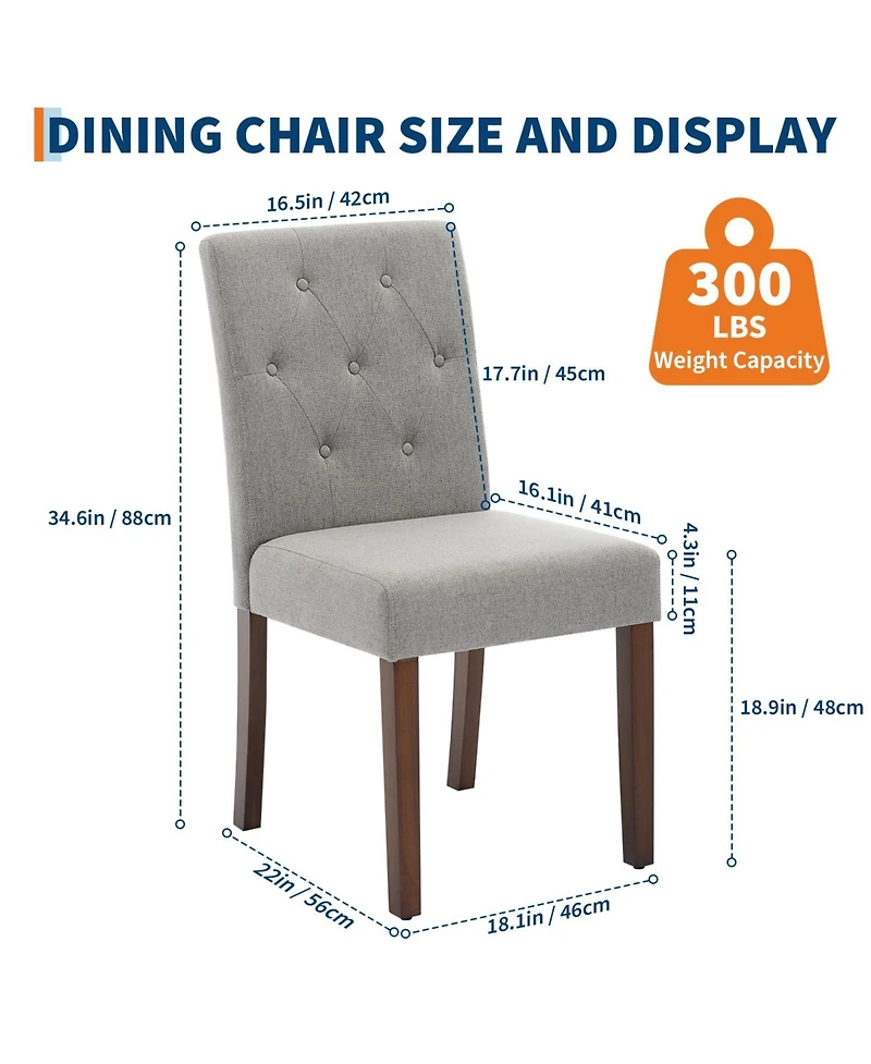 gaomon Set of 6 Button Tufted Parsons Dining Chairs, Upholstered Fabric Side Chairs with Solid Wood Legs