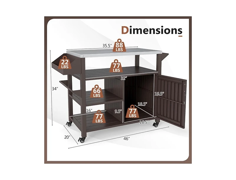 Slickblue Outdoor Grill Cart with Storage Cabinet and Shelves