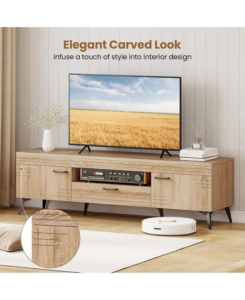 Sugift Tv Stand with Two Cabinets and Drawer for 65 in TVs