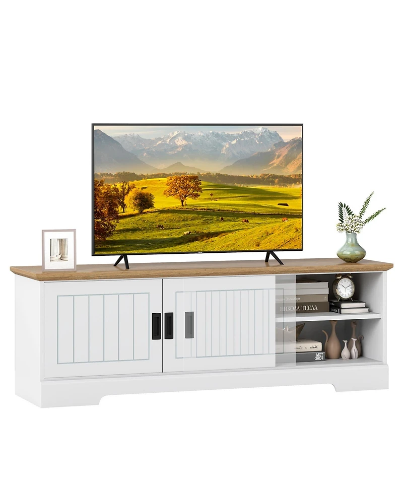 Sugift Farmhouse Tv Stand for TVs up to 65 in with Sliding Doors