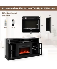 Sugift 58 in Fireplace Tv Stand with Led Lights and Glass Doors
