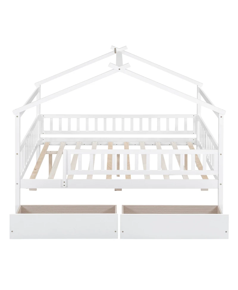 flynama Full Size Wooden House Bed Two Drawers