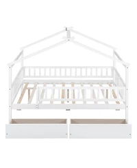 flynama Full Size Wooden House Bed Two Drawers