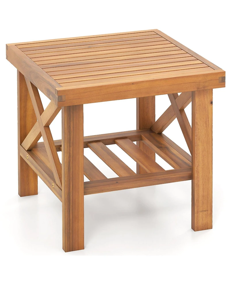 Sugift Outdoor Side Table with Storage Shelf for Small Spaces