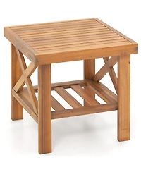 Sugift Outdoor Side Table with Storage Shelf for Small Spaces