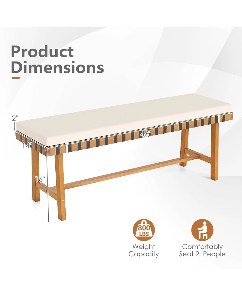 Sugift 48 in Acacia Wood Outdoor Bench with Padded Seat Cushion
