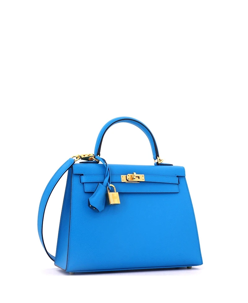 Pre-Owned HERMES Kelly 25 Handbag Blue Epsom with Gold Hardware