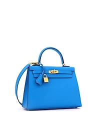 Pre-Owned HERMES Kelly 25 Handbag Blue Epsom with Gold Hardware