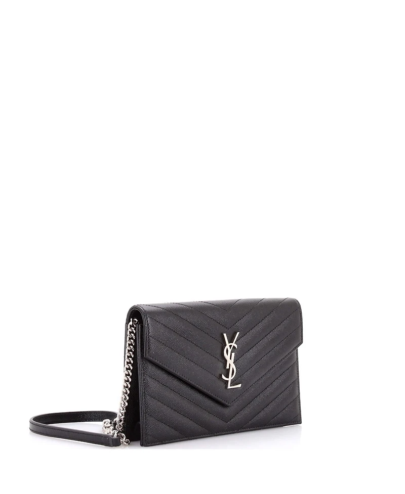Pre-Owned Saint Laurent Small Classic Monogram Wallet on Chain Matelasse Chevron Leather