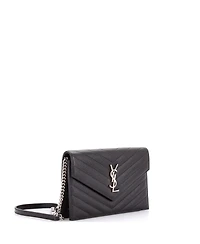 Pre-Owned Saint Laurent Small Classic Monogram Wallet on Chain Matelasse Chevron Leather