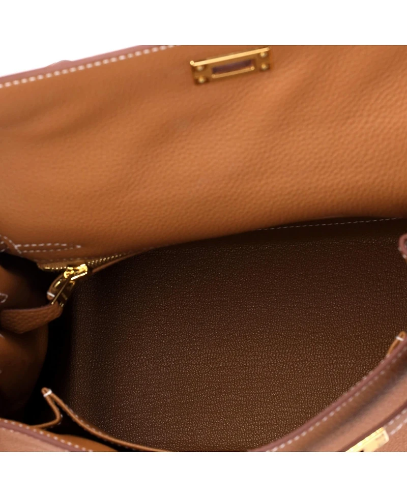Pre-Owned HERMES Kelly Handbag Brown Togo with Gold Hardware