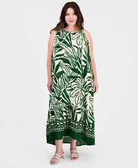 Sandra Darren Plus Sleeveless Border-Print Midi Dress