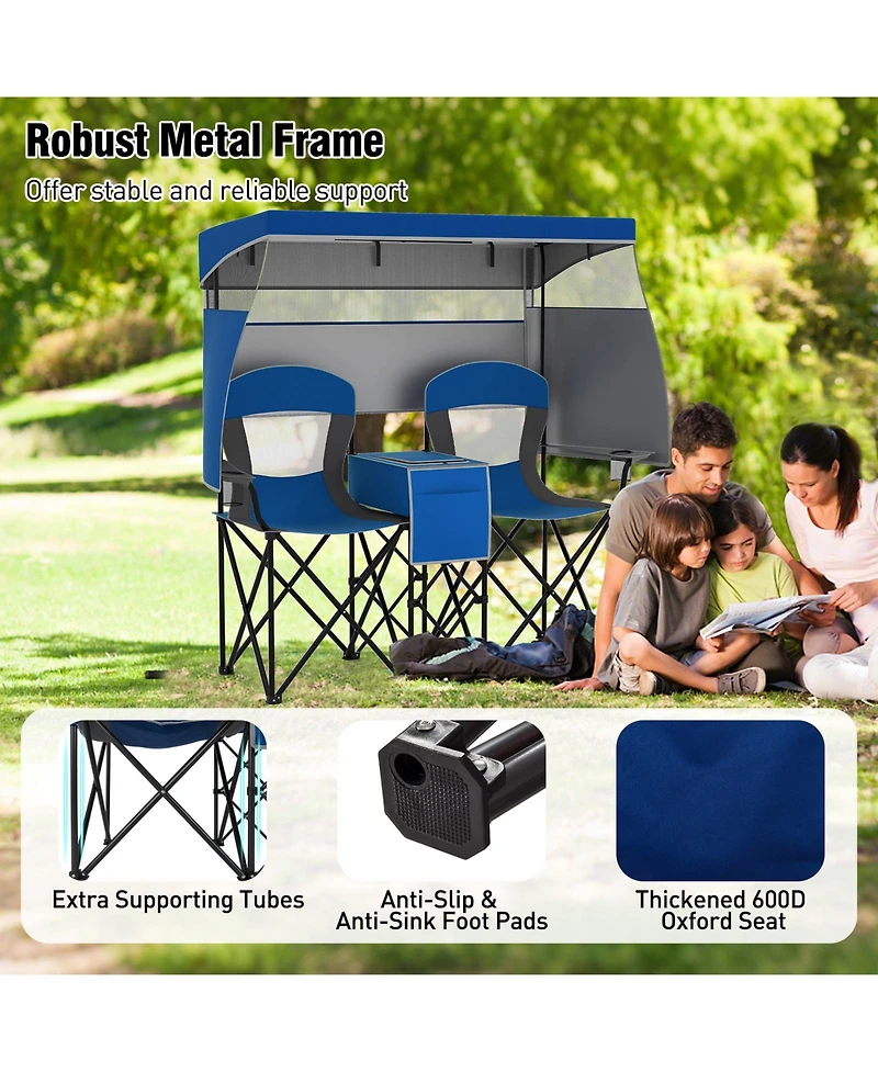 Sugift Double Beach Chair with Adjustable Canopy and Side Curtains