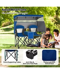 Sugift Double Beach Chair with Adjustable Canopy and Side Curtains