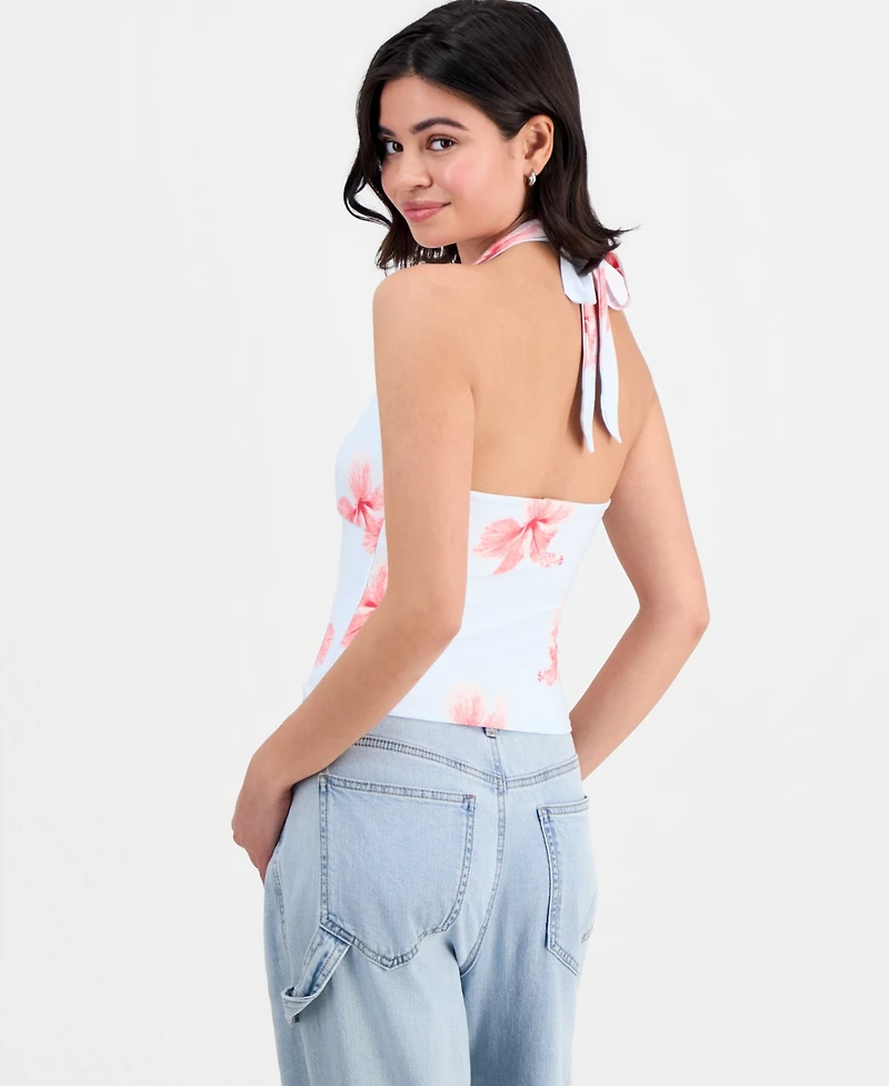 Derek Heart Juniors' Beaded Printed Halter Top