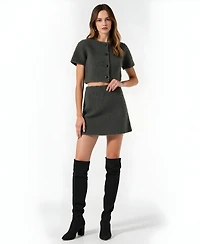 Modenaire Women's Fuzzy Knit Crop Top and Mini Skirt Set