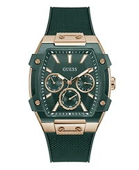 Guess Men's Rose Gold-Tone Green Silicone Multi-Function Watch, 44mm