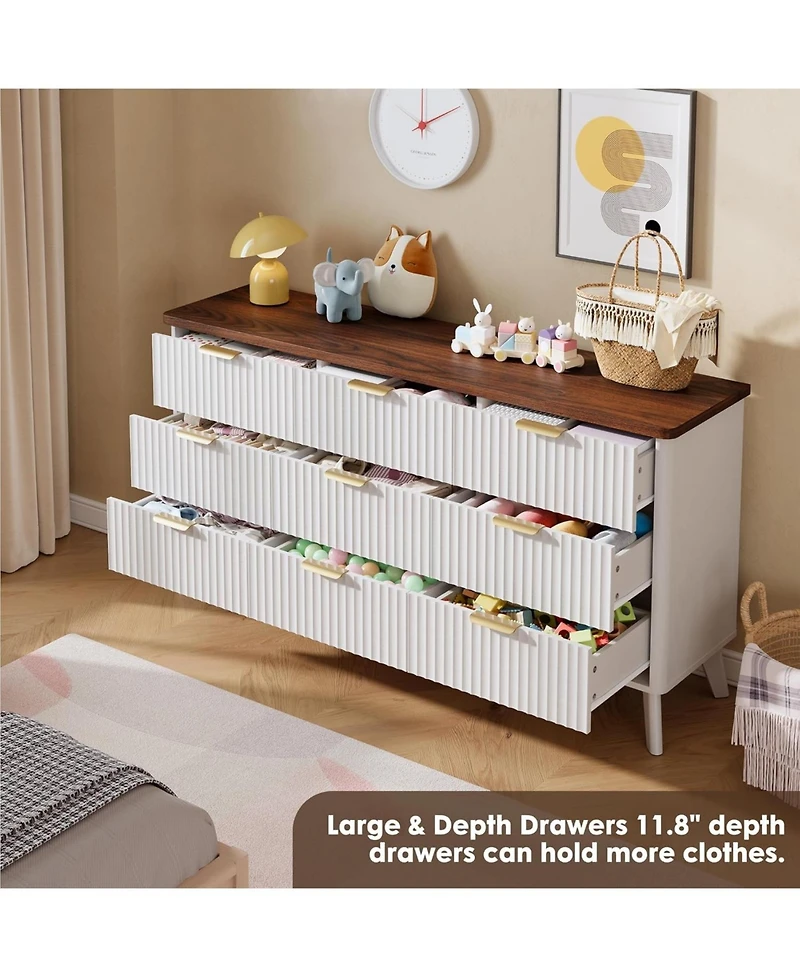 gaomon Fluted 9 Drawer Dresser Curved Profile Gold Handles