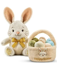 Sperric Easter Plush Bunny and Basket with Egg Toy Set, 13" Soft Cuddly Stuffed Bunny Bow and 9.5" Easter Basket with 10pc Plush Eggs