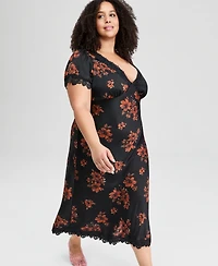 And Now This Trendy Plus Lace-Trim Floral Satin Midi Dress, Macy's Exclusive