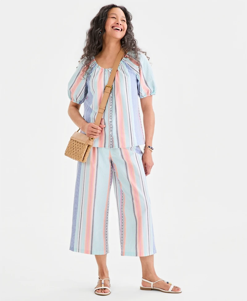 Style & Co Petite Crewneck Stripe Cotton Top, Macy's Exclusive