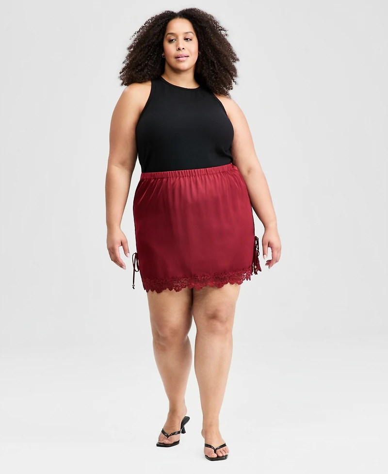 And Now This Trendy Plus Satin Lace-Trim Mini Skirt, Macy's Exclusive