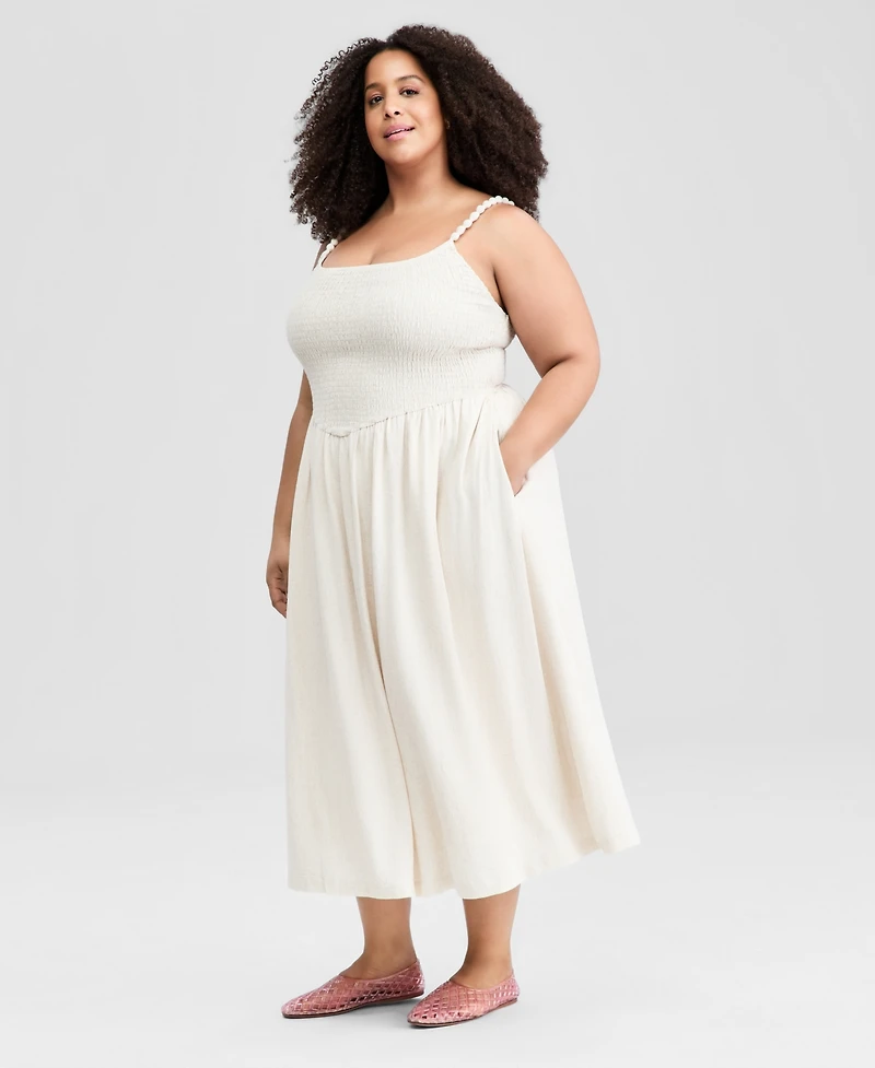 And Now This Trendy Plus Smocked Beaded-Strap Midi Dress, Macy's Exclusive