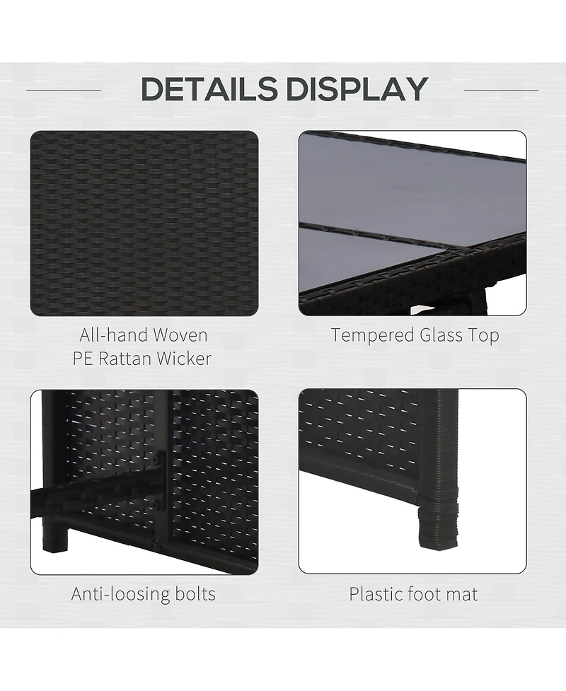 Outsunny 9 Piece Patio Wicker Dining Sets, Space Saving Outdoor Sectional Conversation Set, with Dining Table, Ottoman and Chair & Cushioned for Lawn