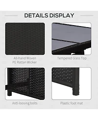 Outsunny 9 Piece Patio Wicker Dining Sets, Space Saving Outdoor Sectional Conversation Set, with Dining Table, Ottoman and Chair & Cushioned for Lawn