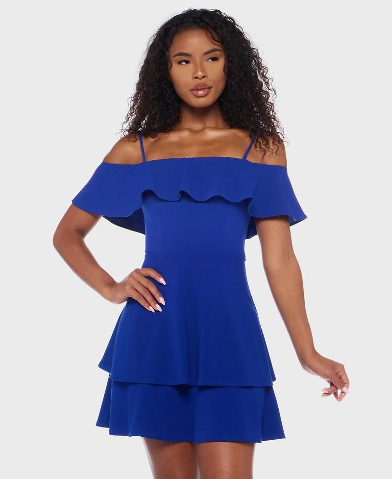 B Darlin Juniors' Ruffled Off-The-Shoulder Dress