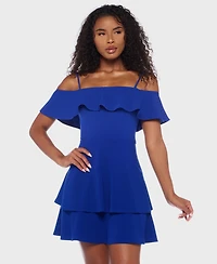 B Darlin Juniors' Ruffled Off-The-Shoulder Dress