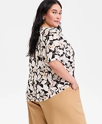 I.n.c. International Concepts Plus Printed Flutter-Sleeve Top, Macy's Exclusive