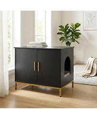 Zeus and Ruta 27.6 in. Hidden Cat Litter Box Enclosure with Metal Legs and Handle Modern Furniture for Bedroom Living Room