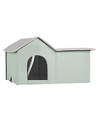 Zeus and Ruta Foldable Heated Cat House with Warmer Pad Large Kitty Shelter Green