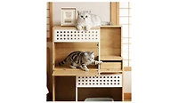 Zeus and Ruta Modern 2 In 1 Cat Furniture With Litter Box Enclosure Side Table and Storage in Natural