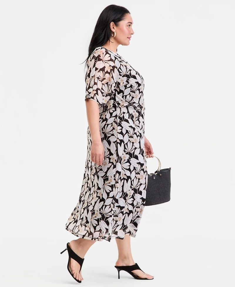 I.n.c. International Concepts Plus Printed Elbow-Sleeve Midi Dress, Macy's Exclusive