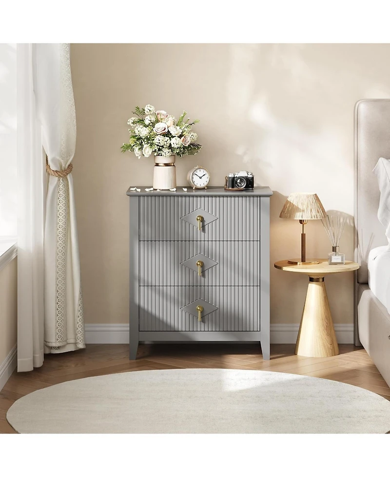 gaomon 27.5" Modern Nightstand with 3 Drawers, Strong Wood Bedside Table, Metal Handle, Anti-Tip, Bedroom or Living Room