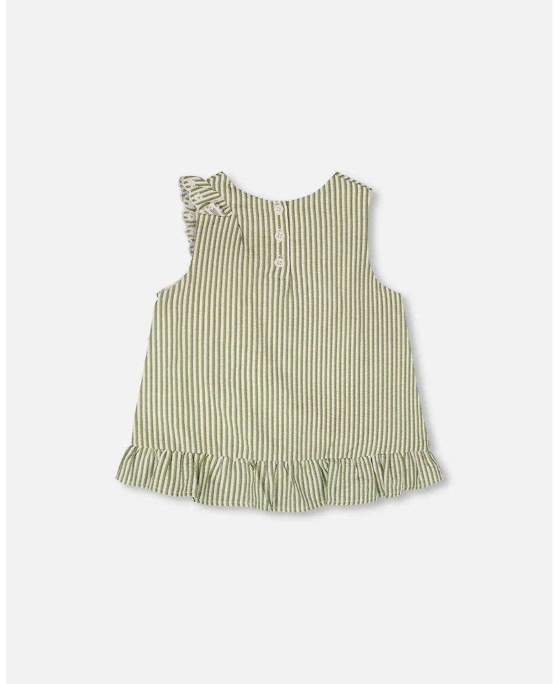 Deux par Deux Little Girls Top Stripes with Embroidered Ruffle