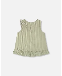 Deux par Deux Little Girls Top Stripes with Embroidered Ruffle