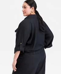 I.n.c. International Concepts Plus Roll-Tab-Sleeve Snap-Front Shirt Jacket, Macy's Exclusive