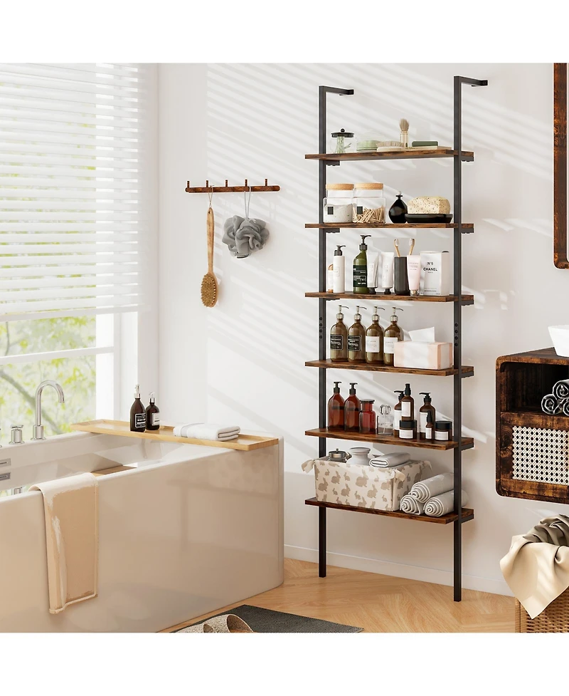 Slickblue Industrial 6 Tier Ladder Bookshelf 72 Inch Wall Storage Shelf